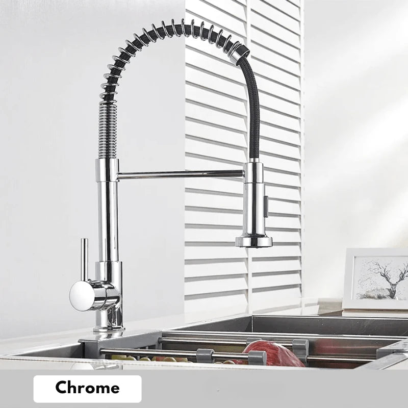 Robinet mitigeur de cuisine en or brossée ressort en laiton – jet latéral rotatif et poignée unique - Focett