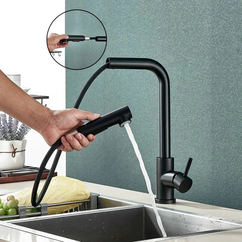 Mitigeur de cuisine extractible noir mat – jet double, bec rotatif 360° et poignée monocommande - Focett