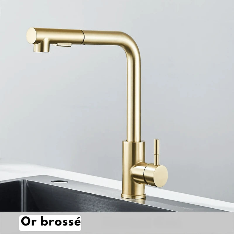 Mitigeur de cuisine extractible noir mat – jet double, bec rotatif 360° et poignée monocommande - Focett