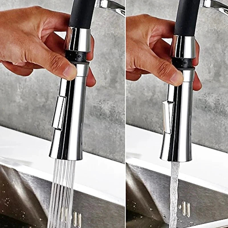 Mitigeur de cuisine en nickel brossé flexible avec bec orientable – laiton massif, douchette extractible - Focett