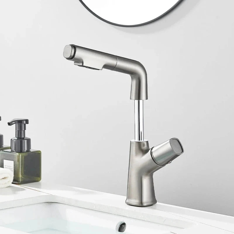 Robinet mitigeur gris effet cascade à bec relevable pour lavabo – écoulement doux, poignée levier et installation facile - Focett