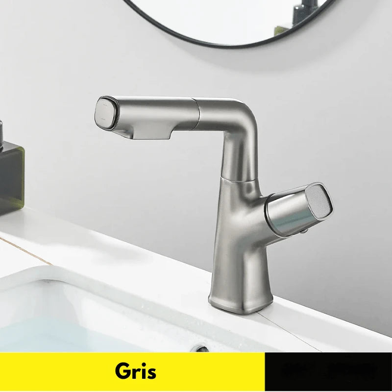 Robinet mitigeur gris effet cascade à bec relevable pour lavabo – écoulement doux, poignée levier et installation facile - Focett