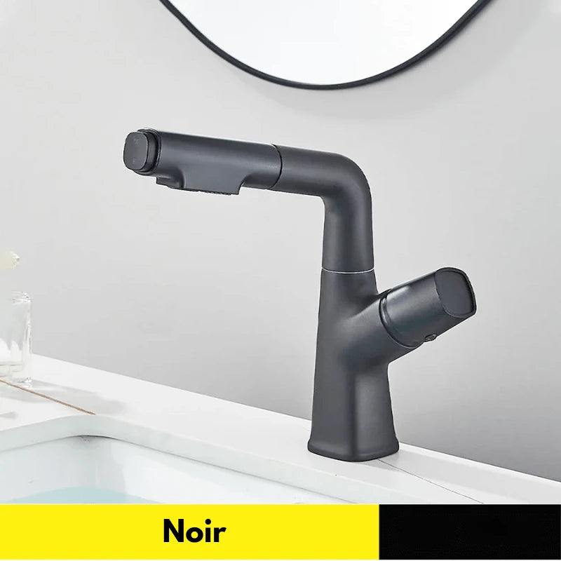 Robinet mitigeur gris effet cascade à bec relevable pour lavabo – écoulement doux, poignée levier et installation facile - Focett