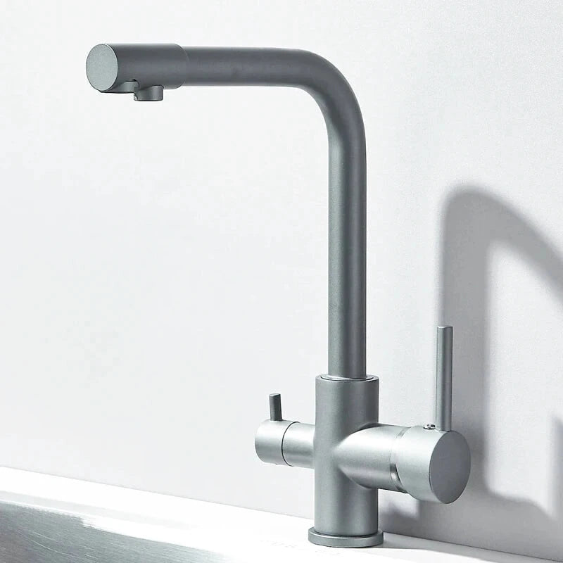 Robinet mitigeur de cuisine noir double sortie avec eau filtrée – laiton massif, rotation 360° et finition chrome poli - Focett