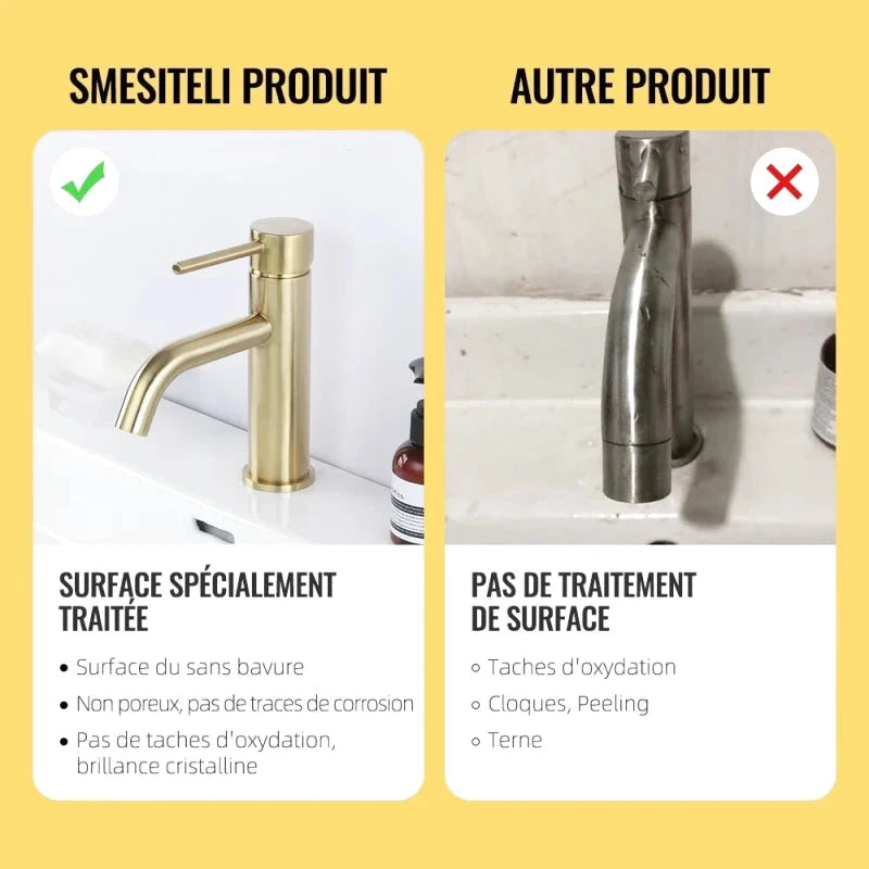 Robinet mitigeur de lavabo salle de bain en or – poignée ergonomique, installation facile et finition durable - Focett