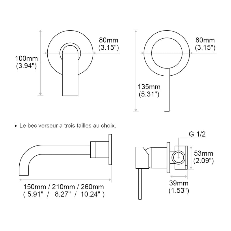Robinet mitigeur salle de bain mural or avec bec rond – Contrôle précis température & débit - Focett