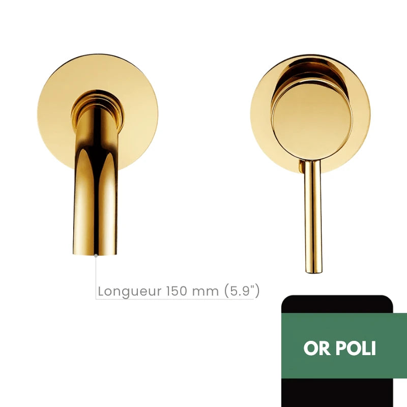 Robinet mitigeur salle de bain mural or avec bec rond – Contrôle précis température & débit - Focett