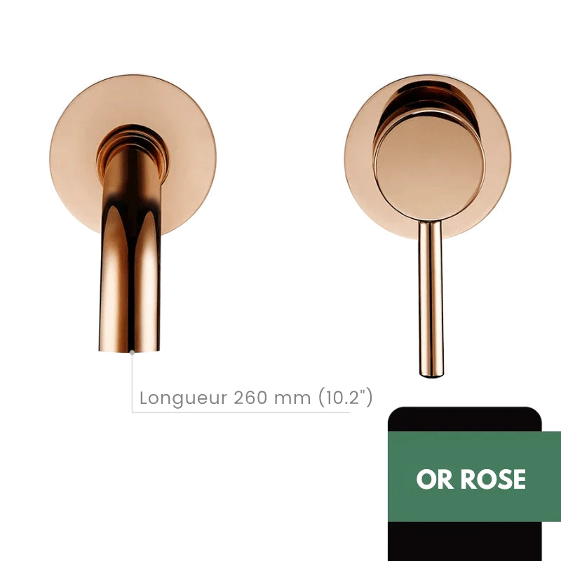 Robinet mitigeur salle de bain mural or avec bec rond – Contrôle précis température & débit - Focett