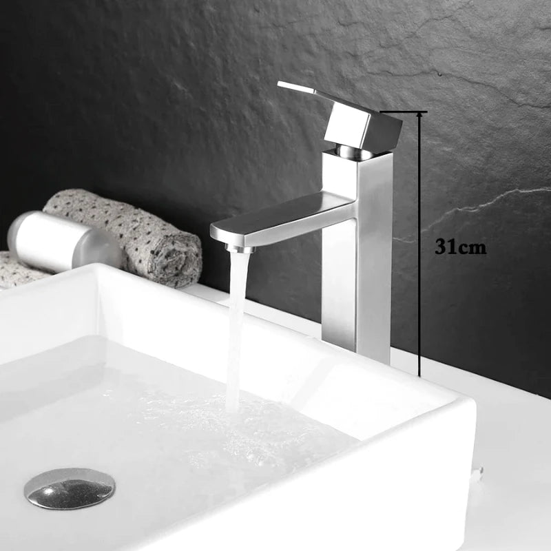 Robinet mitigeur de lavabo en nickel brossé – design épuré, poignée unique et finition mate brossée - Focett