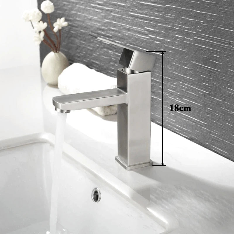 Robinet mitigeur de lavabo en nickel brossé – design épuré, poignée unique et finition mate brossée - Focett