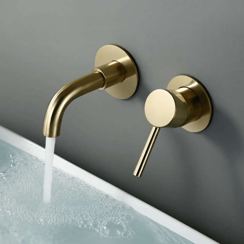 Robinet mitigeur salle de bain mural or avec bec rond – Contrôle précis température & débit - Focett