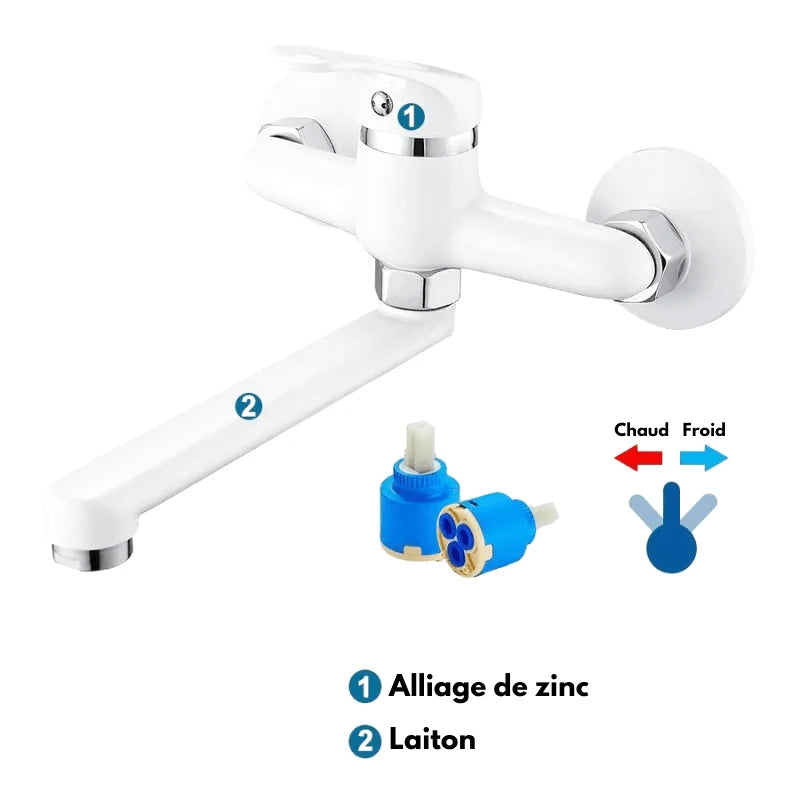 Robinet mitigeur encastrable mural noir pour évier – bec pivotant 360°, installation standard et usage fluide - Focett