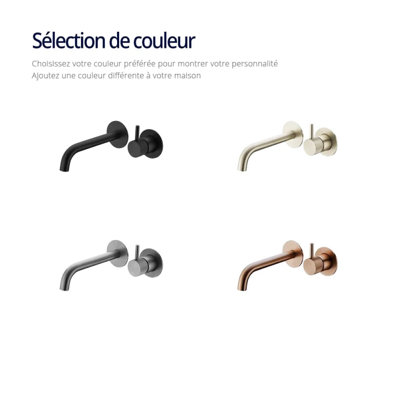 Robinet mural encastrable gris métallique pour salle de bain – design en laiton massif avec poignée moletée ou engrenage - Focett