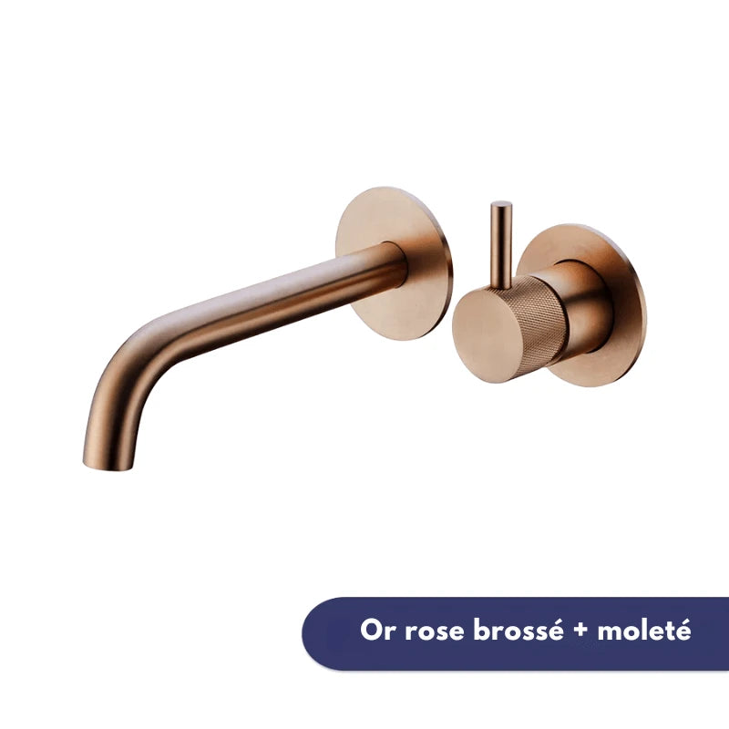 Robinet mural encastrable gris métallique pour salle de bain – design en laiton massif avec poignée moletée ou engrenage - Focett