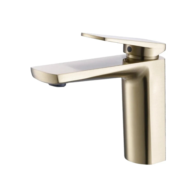 Robinet mitigeur de salle de bain or brossé carré avec poignée latérale – laiton massif, régulation fluide et style moderne - Focett